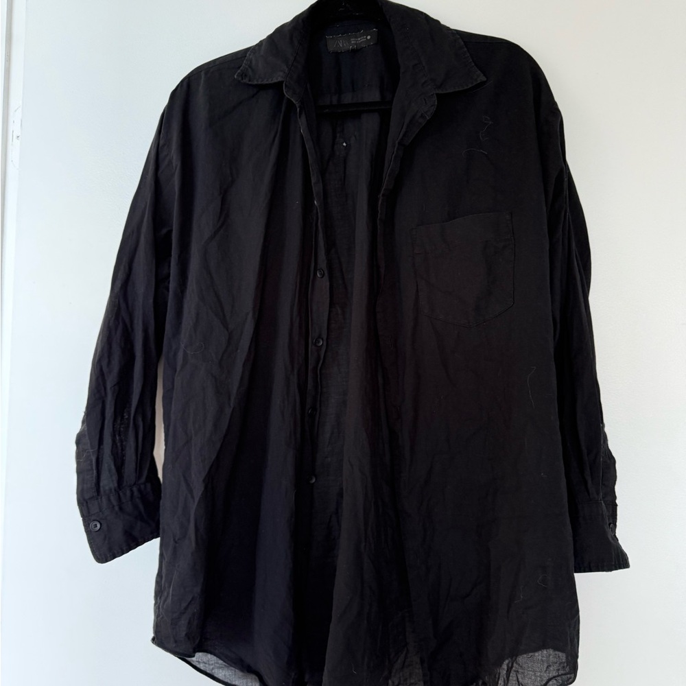 Zara Women’s Black Lightweight Linen Blend Shirt